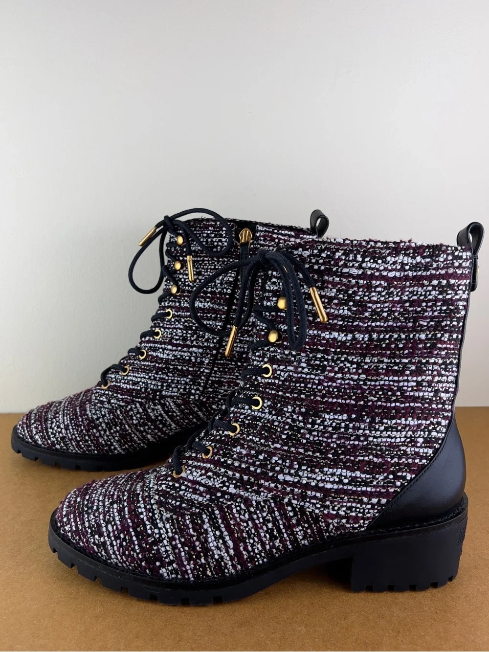 NEW TORY BURCH TWEED COMBAT BOOTS